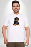 Puppy Köpek Rottweiler  Beyaz Büyük Beden Kadın Erkek Ünisex  Basic Ön Baskılı Tişört