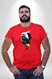 Yapay Zeka Kartal Kuş Tasarımı Kırmızı Büyük Beden Erkek Kadın Unisex Basic Ön Baskılı Tişört