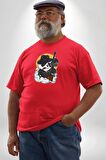 Gangster Panda  Kırmızı Büyük Beden Erkek Kadın Unisex Basic Ön Baskılı Tişört