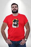 Gangster Panda  Kırmızı Büyük Beden Erkek Kadın Unisex Basic Ön Baskılı Tişört