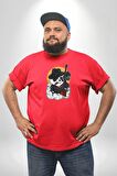 Gangster Panda  Kırmızı Büyük Beden Erkek Kadın Unisex Basic Ön Baskılı Tişört