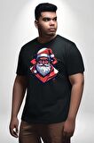 Cool Santa Claus Noel Baba Siyah Büyük Beden Erkek Kadın Unisex Basic Ön Baskılı Tişört