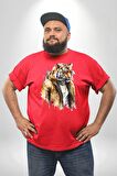 Cool Yakışıklı Kapüşonlu Spor Kaplan Kırmızı Büyük Beden Erkek Kadın Unisex Basic Ön Baskılı Tişört