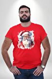 Mutlu Noel Baba Yeni Yıl Tasarımı Kırmızı Büyük Beden Erkek Kadın Unisex Basic Ön Baskılı Tişört