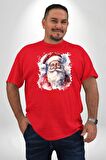 Mutlu Noel Baba Yeni Yıl Tasarımı Kırmızı Büyük Beden Erkek Kadın Unisex Basic Ön Baskılı Tişört