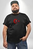 Ay Yıldız Kırmızı Kemal Atatürk İmza Siyah Büyük Beden Erkek Kadın Unisex Basic Ön Baskılı Tişört