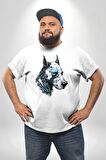 Robot Cyborg Köpek Doberman  Beyaz Büyük Beden Kadın Erkek Ünisex  Basic Ön Baskılı Tişört