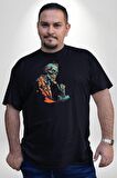 Zombi İskelet Kendine Yumruk  Siyah Büyük Beden Erkek Kadın Unisex Basic Ön Baskılı Tişört