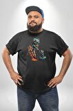 Zombi İskelet Kendine Yumruk  Siyah Büyük Beden Erkek Kadın Unisex Basic Ön Baskılı Tişört