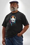 Kulaklık Ayı Panda Siyah Büyük Beden Erkek Kadın Unisex Basic Ön Baskılı Tişört