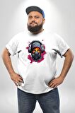 Maske Duman Corona Müzik Kulaklık  Beyaz Büyük Beden Kadın Erkek Ünisex  Basic Ön Baskılı Tişört