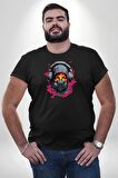 Maske Duman Corona Müzik Kulaklık  Siyah Büyük Beden Erkek Kadın Unisex Basic Ön Baskılı Tişört