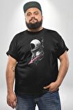 Astronot Kafası  Siyah Büyük Beden Erkek Kadın Unisex Basic Ön Baskılı Tişört