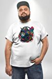 Kulaklık Kedi Müzik Tekir  Beyaz Büyük Beden Kadın Erkek Ünisex  Basic Ön Baskılı Tişört