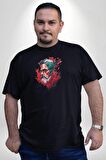 Santa Cool Gözlüklü Siyah Büyük Beden Erkek Kadın Unisex Basic Ön Baskılı Tişört