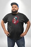 Santa Cool Gözlüklü Siyah Büyük Beden Erkek Kadın Unisex Basic Ön Baskılı Tişört