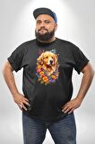 Golden Çiçekli Baby Face Siyah Büyük Beden Erkek Kadın Unisex Basic Ön Baskılı Tişört