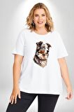 Australian Shepherd Köpek  Beyaz Büyük Beden Kadın Erkek Ünisex  Basic Ön Baskılı Tişört