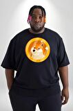 Doge Coin Siyah Büyük Beden Erkek Kadın Unisex Basic Ön Baskılı Tişört