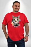 Red Cloud Kedi Hintli Kırmızı Büyük Beden Erkek Kadın Unisex Basic Ön Baskılı Tişört
