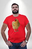 Tavuk Kırmızı Büyük Beden Erkek Kadın Unisex Basic Ön Baskılı Tişört