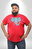 Mandala  Renkli Fil Kırmızı Büyük Beden Erkek Kadın Unisex Basic Ön Baskılı Tişört