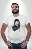 Safari Kedi Şal Eşarp Beyaz Büyük Beden Kadın Erkek Ünisex  Basic Ön Baskılı Tişört