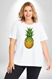 Ananas Meyve Beyaz Büyük Beden Kadın Erkek Ünisex  Basic Ön Baskılı Tişört