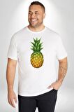 Ananas Meyve Beyaz Büyük Beden Kadın Erkek Ünisex  Basic Ön Baskılı Tişört
