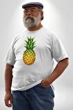 Ananas Meyve Beyaz Büyük Beden Kadın Erkek Ünisex  Basic Ön Baskılı Tişört