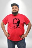 Kemal Atatürk İmza Ve Silüet  Kırmızı Büyük Beden Erkek Kadın Unisex Basic Ön Baskılı Tişört