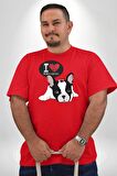Seni Seviyorum Bulldog  Kırmızı Büyük Beden Erkek Kadın Unisex Basic Ön Baskılı Tişört