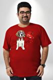 Poodle ve Beagle Sevililer Günü Hediyesi Kırmızı Büyük Beden Erkek Kadın Unisex Basic Ön Baskılı Tişört