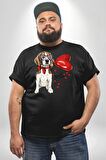 Poodle ve Beagle Sevililer Günü Hediyesi Siyah Büyük Beden Erkek Kadın Unisex Basic Ön Baskılı Tişört
