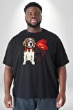 Poodle ve Beagle Sevililer Günü Hediyesi Siyah Büyük Beden Erkek Kadın Unisex Basic Ön Baskılı Tişört