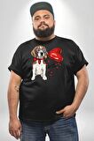 Poodle ve Beagle Sevililer Günü Hediyesi Siyah Büyük Beden Erkek Kadın Unisex Basic Ön Baskılı Tişört