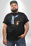 Mordecai ve Rigby  Siyah Büyük Beden Erkek Kadın Unisex Basic Ön Baskılı Tişört