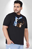 Mordecai ve Rigby  Siyah Büyük Beden Erkek Kadın Unisex Basic Ön Baskılı Tişört