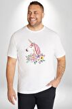 Unicorn Çiçek  Beyaz Büyük Beden Kadın Erkek Ünisex  Basic Ön Baskılı Tişört