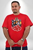 Naruto Shippuden Akasuki Grup Kırmızı Büyük Beden Erkek Kadın Unisex Basic Ön Baskılı Tişört