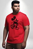 I love Mickey Kırmızı Büyük Beden Erkek Kadın Unisex Basic Ön Baskılı Tişört