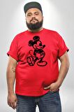 I love Mickey Kırmızı Büyük Beden Erkek Kadın Unisex Basic Ön Baskılı Tişört