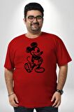 I love Mickey Kırmızı Büyük Beden Erkek Kadın Unisex Basic Ön Baskılı Tişört