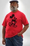 I love Mickey Kırmızı Büyük Beden Erkek Kadın Unisex Basic Ön Baskılı Tişört