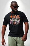 Naruto Shippuden Oyuncuları Siyah Büyük Beden Erkek Kadın Unisex Basic Ön Baskılı Tişört