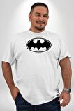 Batman Beyaz Büyük Beden Kadın Erkek Ünisex  Basic Ön Baskılı Tişört