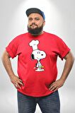 Snoopy Yemek Aşcı Kırmızı Büyük Beden Erkek Kadın Unisex Basic Ön Baskılı Tişört