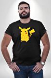 Pokemon Siyah Büyük Beden Erkek Kadın Unisex Basic Ön Baskılı Tişört