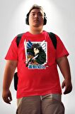 Anime Levi Ackerman Beyaz Ve Kırmızı Kanatlar Kırmızı Büyük Beden Erkek Kadın Unisex Basic Ön Baskılı Tişört