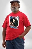 Anime Levi Ackerman Beyaz Ve Kırmızı Kanatlar Kırmızı Büyük Beden Erkek Kadın Unisex Basic Ön Baskılı Tişört